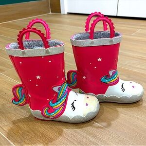 Kids Unicorn Rain Boots - Pink and Silver